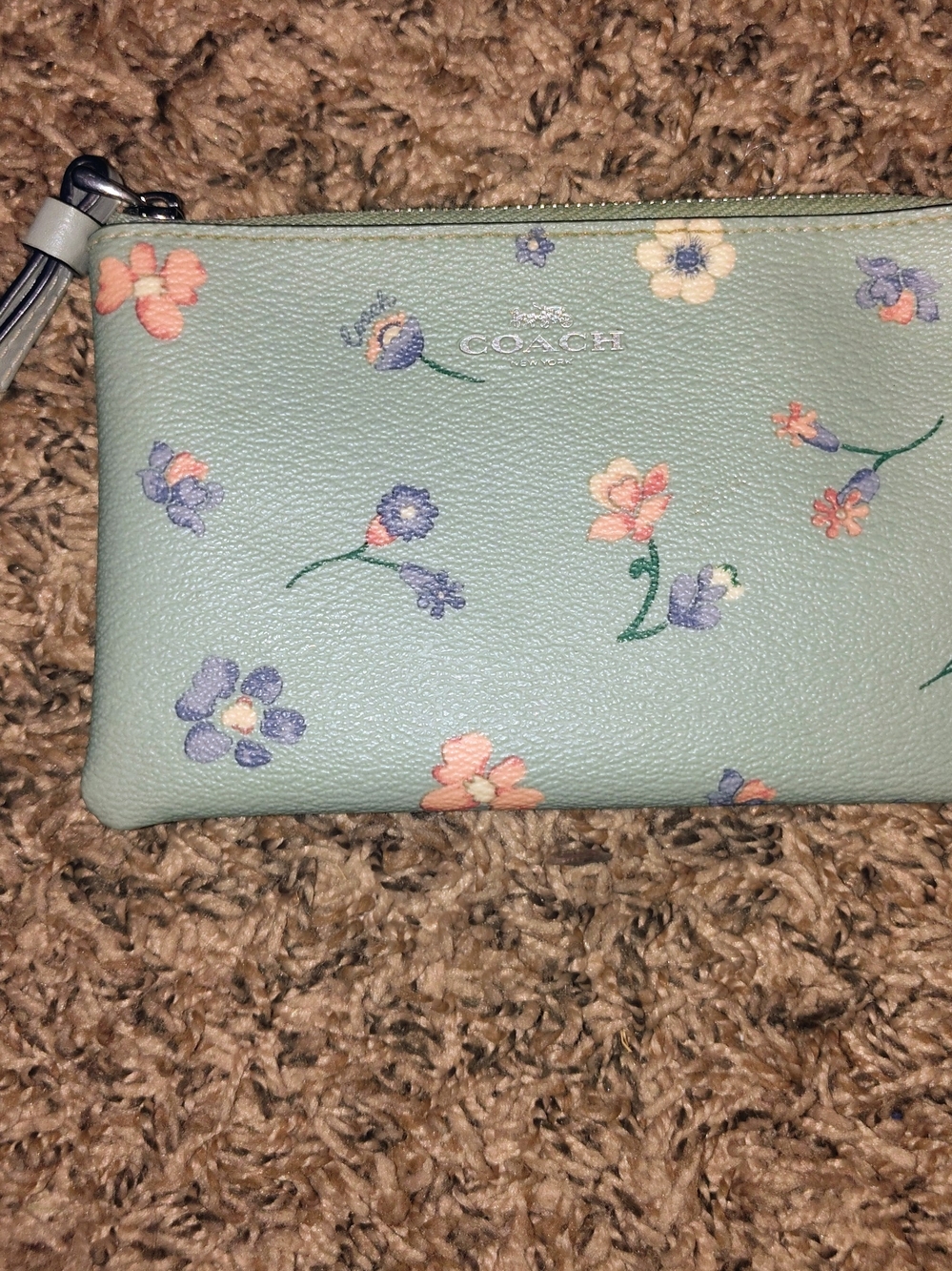 Coach Floral Print Mint Leather Wristlet